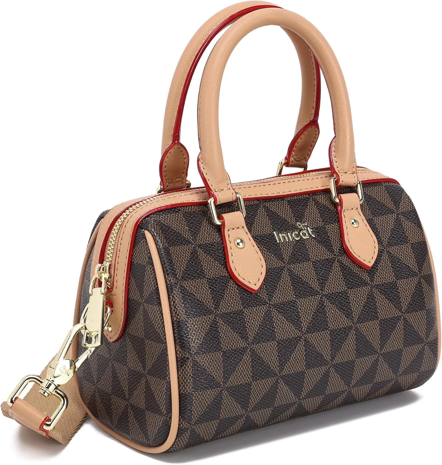 INICAT Mini Purse Small Satchel Top-Handle Handbag Boston Barrel Travel Bags for Women with Detachable Crossbody Strap