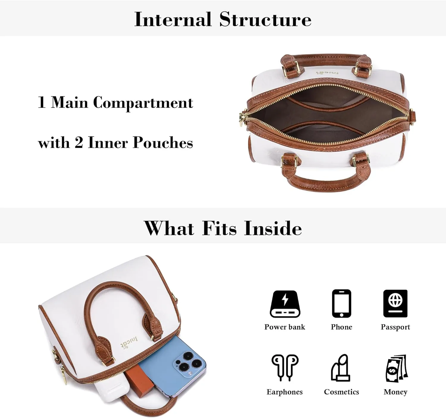 INICAT Mini Purse Small Satchel Top-Handle Handbag Boston Barrel Travel Bags for Women with Detachable Crossbody Strap