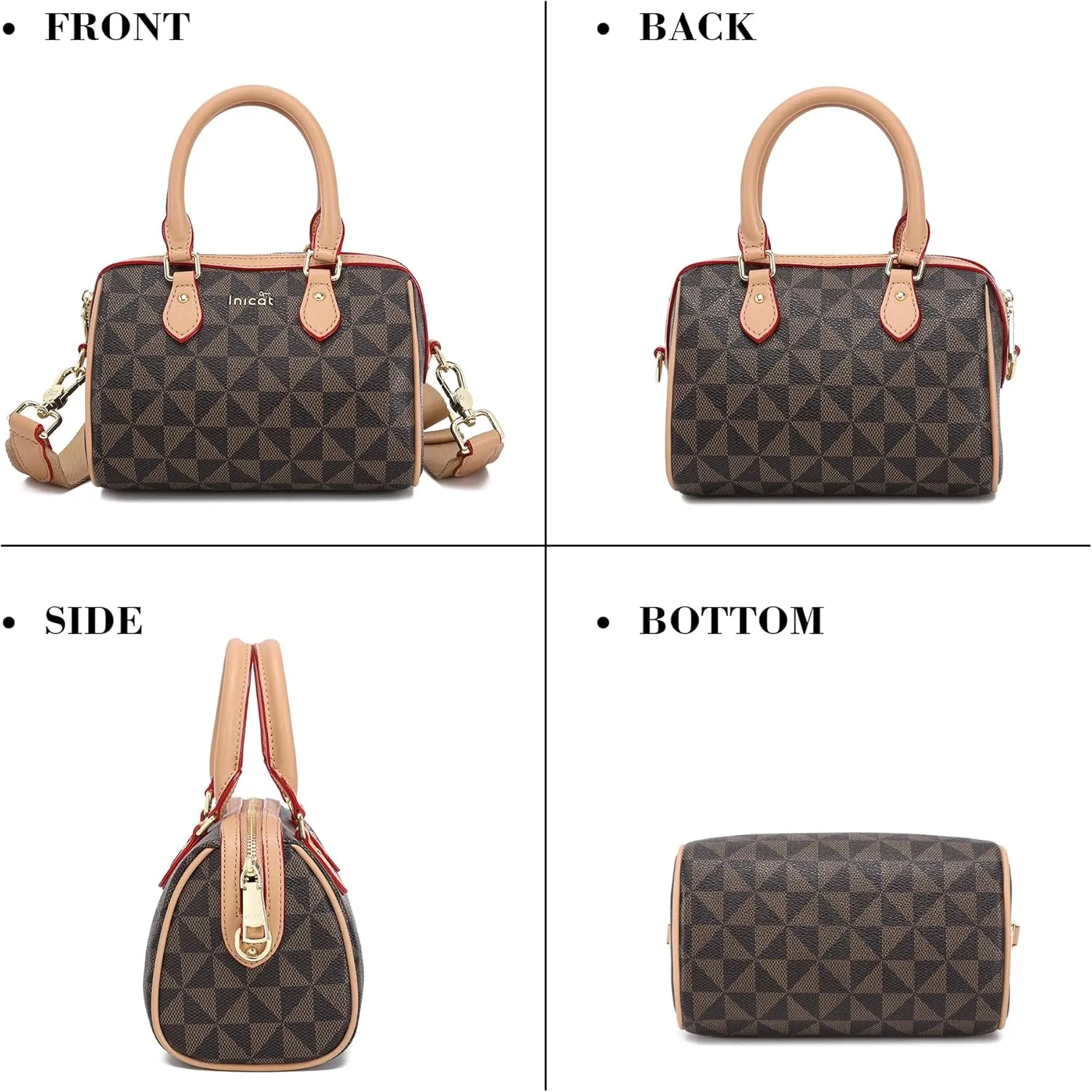 INICAT Mini Purse Small Satchel Top-Handle Handbag Boston Barrel Travel Bags for Women with Detachable Crossbody Strap