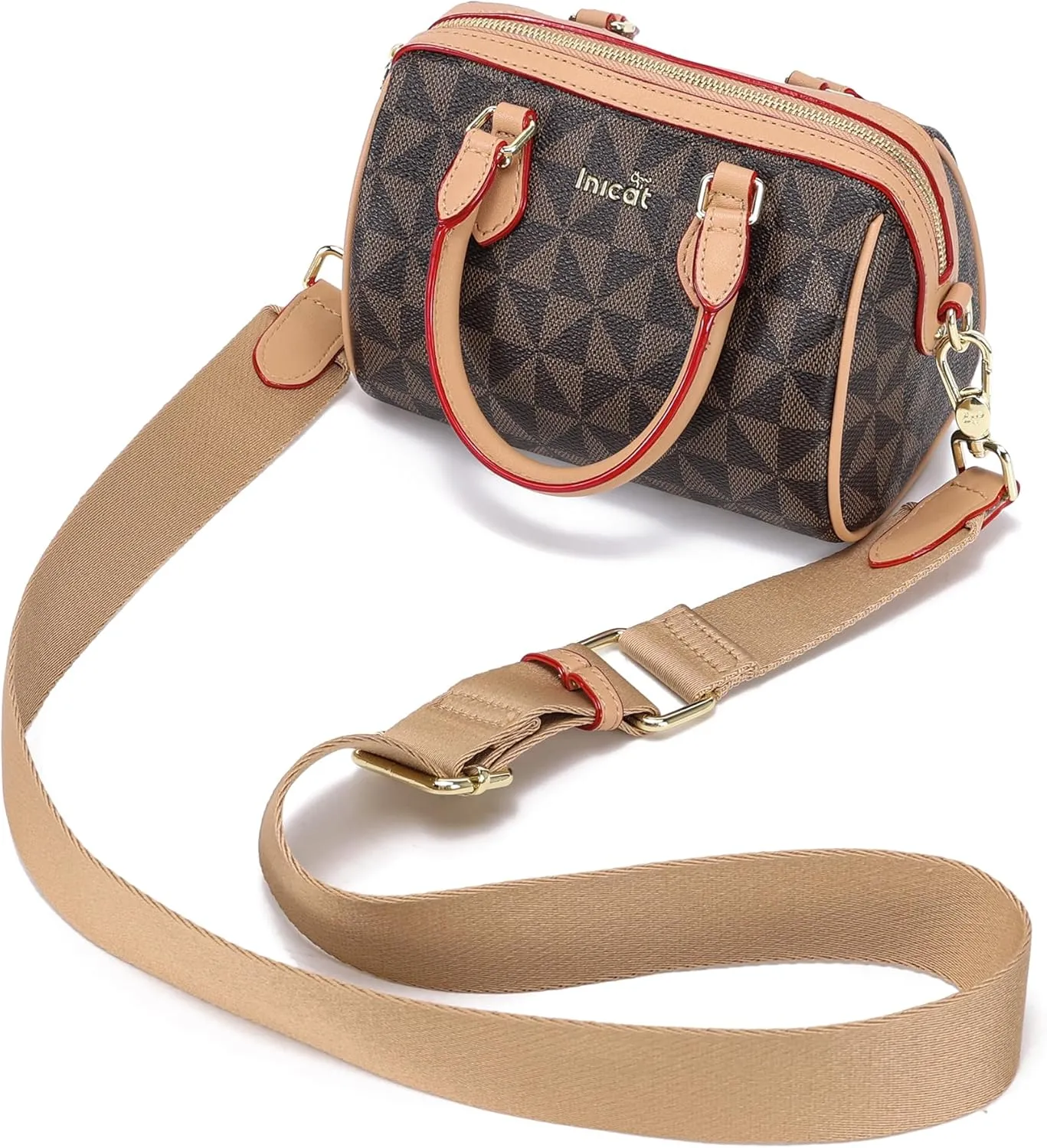INICAT Mini Purse Small Satchel Top-Handle Handbag Boston Barrel Travel Bags for Women with Detachable Crossbody Strap