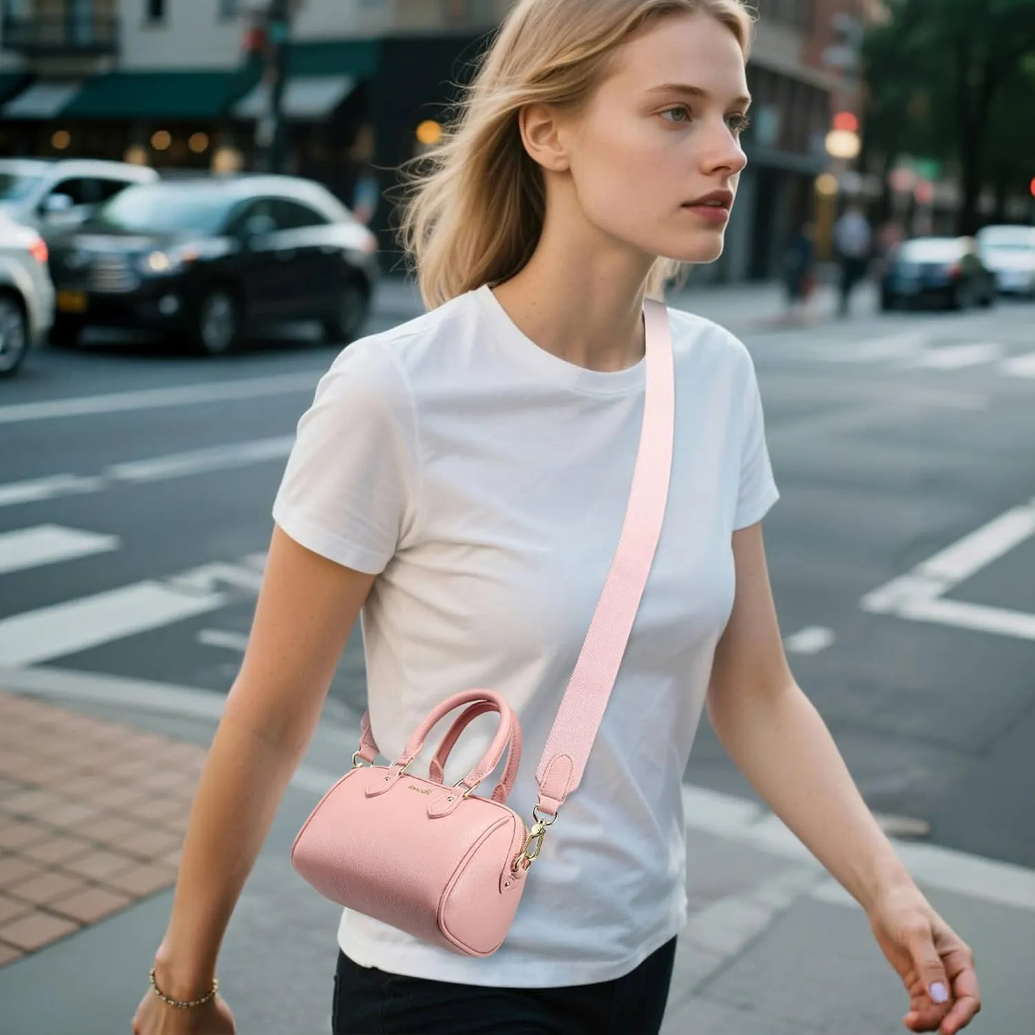 INICAT Mini Purse Small Satchel Top-Handle Handbag Boston Barrel Travel Bags for Women with Detachable Crossbody Strap