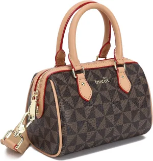 INICAT Mini Purse Small Satchel Top-Handle Handbag Boston Barrel Travel Bags for Women with Detachable Crossbody Strap