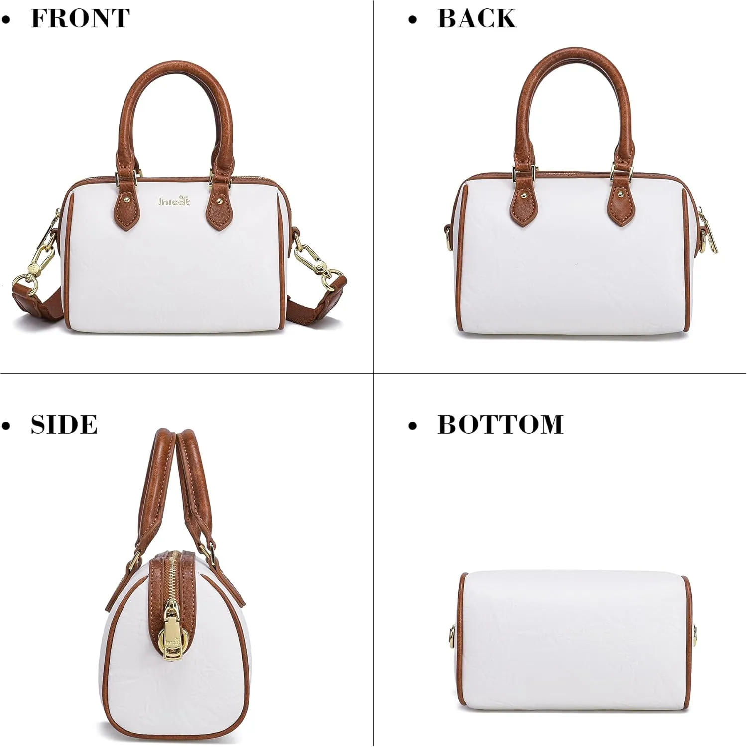 INICAT Mini Purse Small Satchel Top-Handle Handbag Boston Barrel Travel Bags for Women with Detachable Crossbody Strap