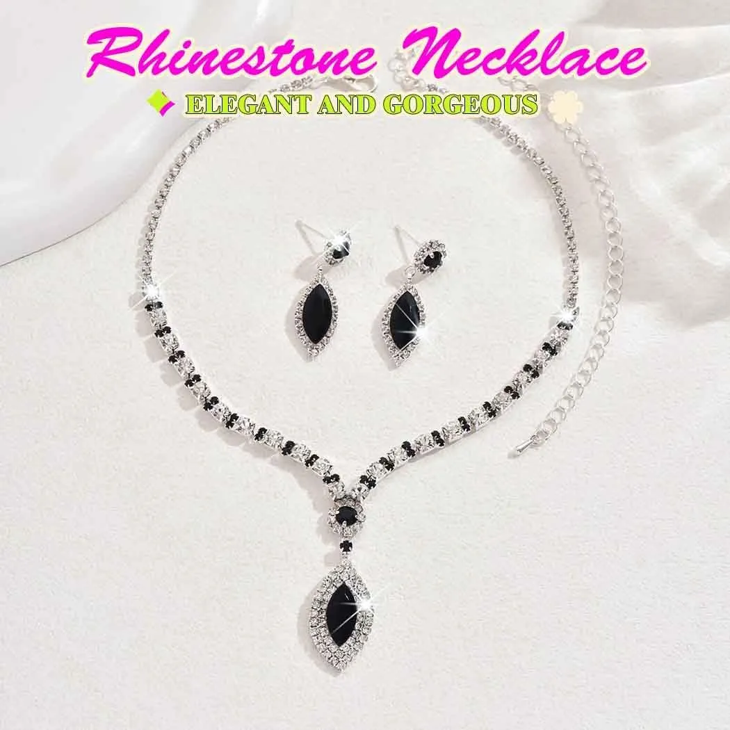 JAKAWIN Rhinestone Bride Wedding Jewelry Set Silver Crystal Necklace Earring Set Sparkle Bridal Jewelry for Women
