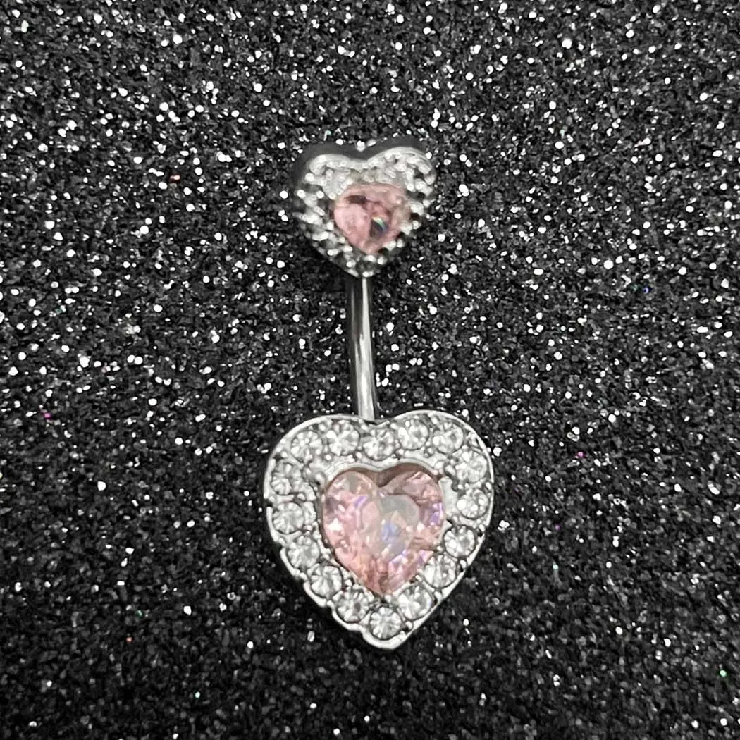 Janylin Women Silver Belly Button Ring Jewelry Heart Rhinestone Body Piercing Sparkly Belly Piercings Body Jewelry