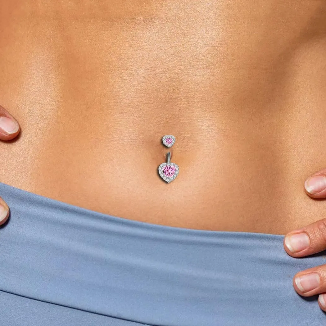 Janylin Women Silver Belly Button Ring Jewelry Heart Rhinestone Body Piercing Sparkly Belly Piercings Body Jewelry