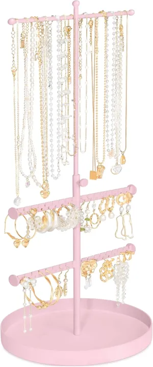 Jenseits Jewelry Holder Organizer Stand, 3 Tier Necklace Organizer Earring Holder Tree, Adjustable Height Jewelry Display Towers, Long Necklaces Bracelets Jewelry Storage Rack Gift For Women, Girls