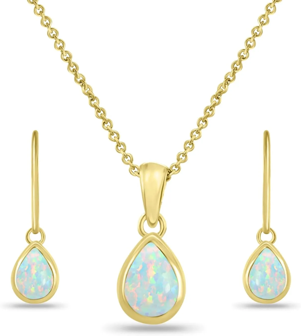 Jewelry Sets for Women, Necklace and Earring Set for Women, Birthstone Jewelry, Genuine or Synthetic Gems, Teardrop Bezel, Pendant Necklace, Short Necklace, Dangle Earrings, Sterling Silver Jewelry