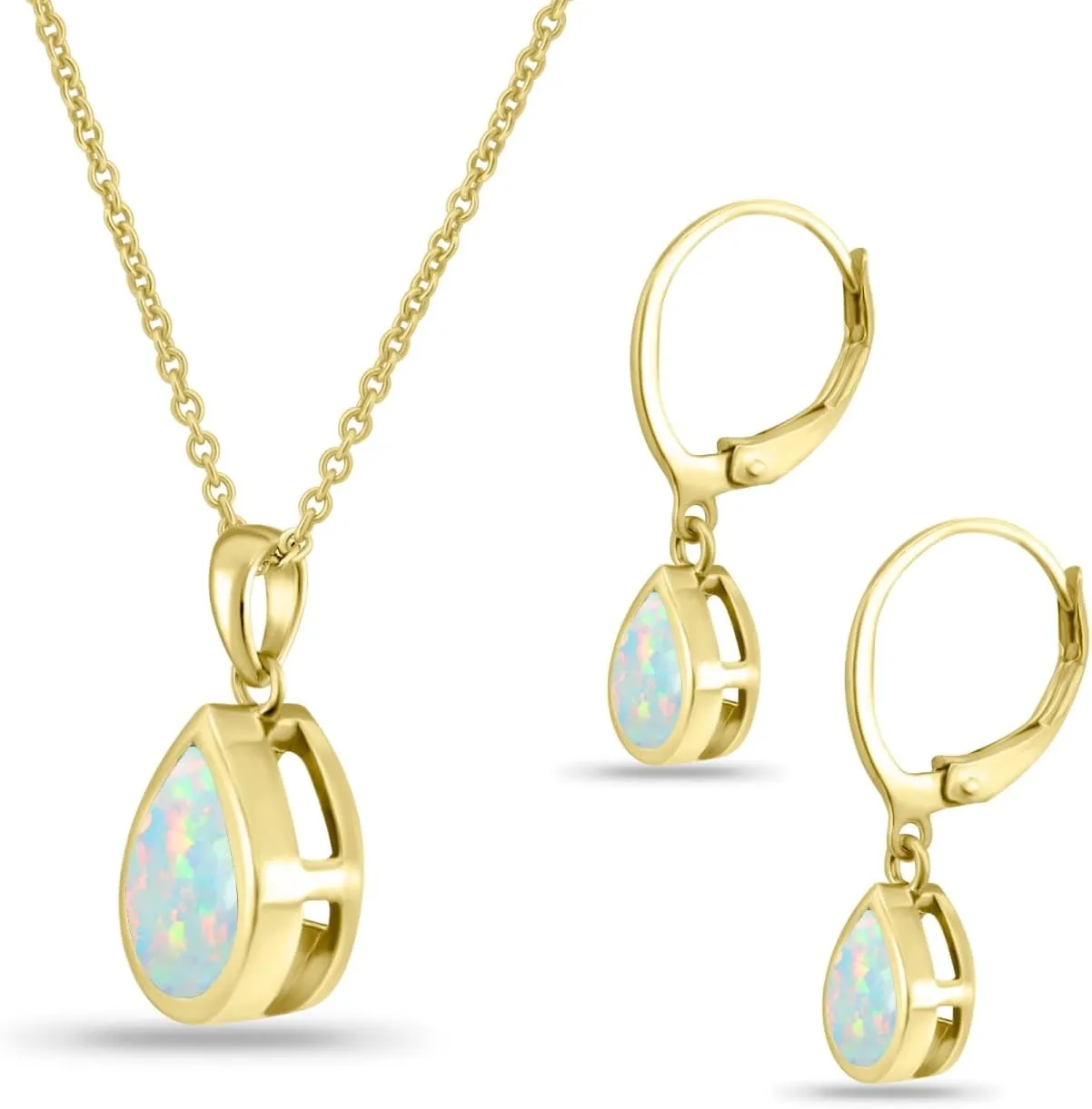 Jewelry Sets for Women, Necklace and Earring Set for Women, Birthstone Jewelry, Genuine or Synthetic Gems, Teardrop Bezel, Pendant Necklace, Short Necklace, Dangle Earrings, Sterling Silver Jewelry