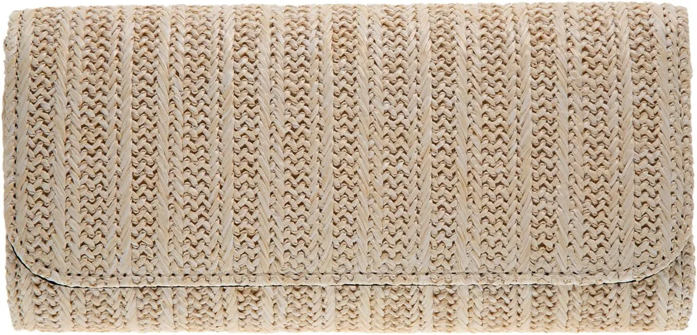 JNB Women's Natural Straw Clutch Purse, Ivory35