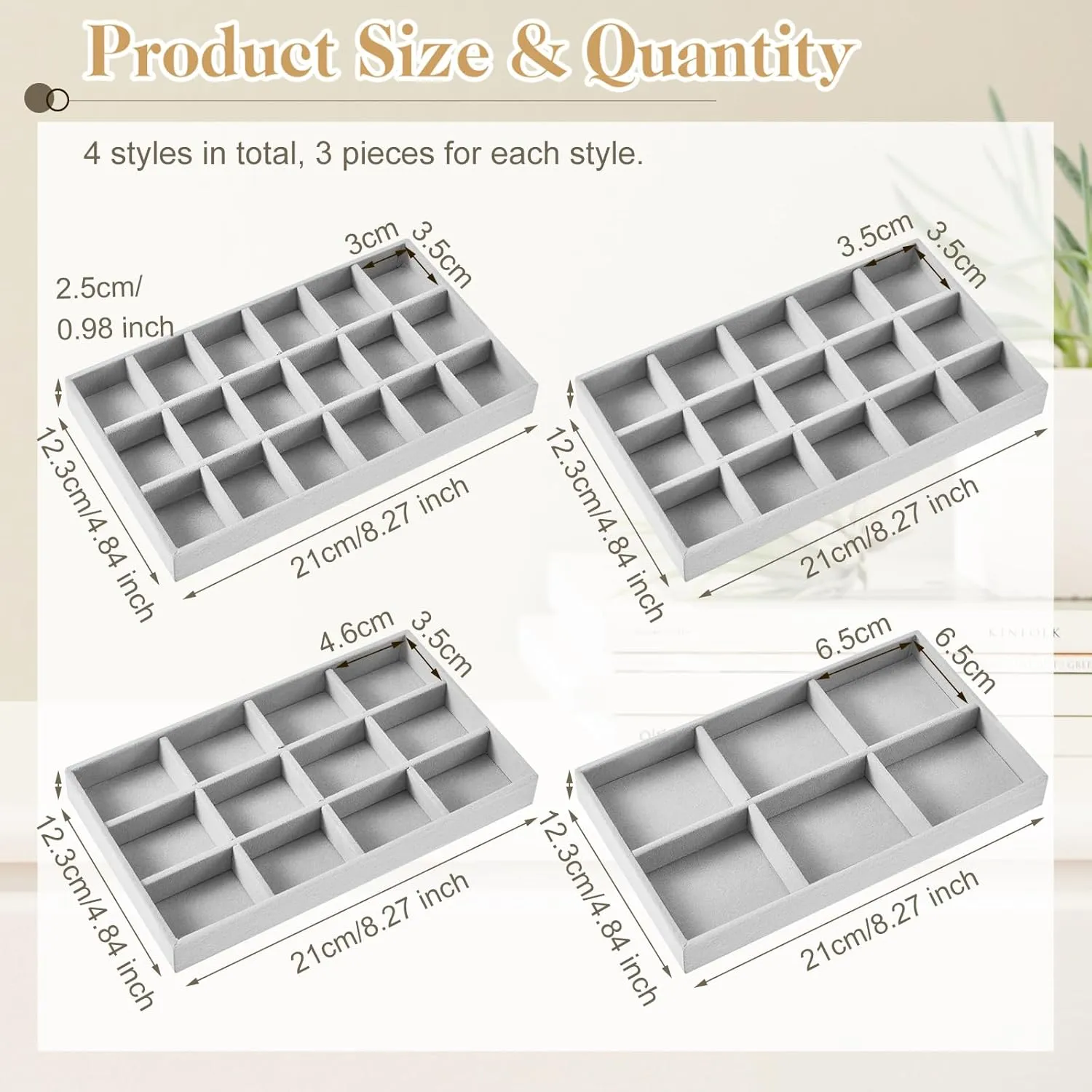 Junkin 12 Pcs Jewelry Tray Velvet Stackable Jewelry Organizer Trays Divided Earring Accessories Storage Containers Box