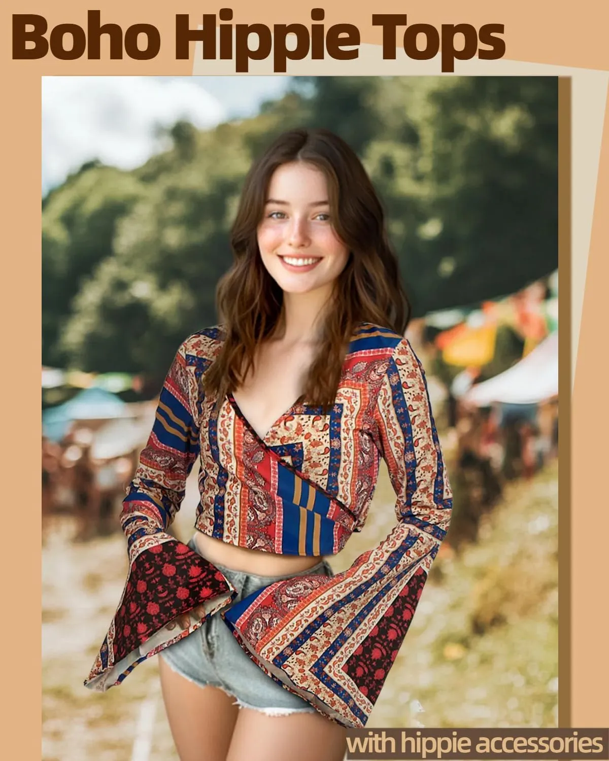 kasahara 70s Hippie Clothes for Women Hippie Costume Boho Tops Blouse Outfit With Sunglasses Headband Accessories