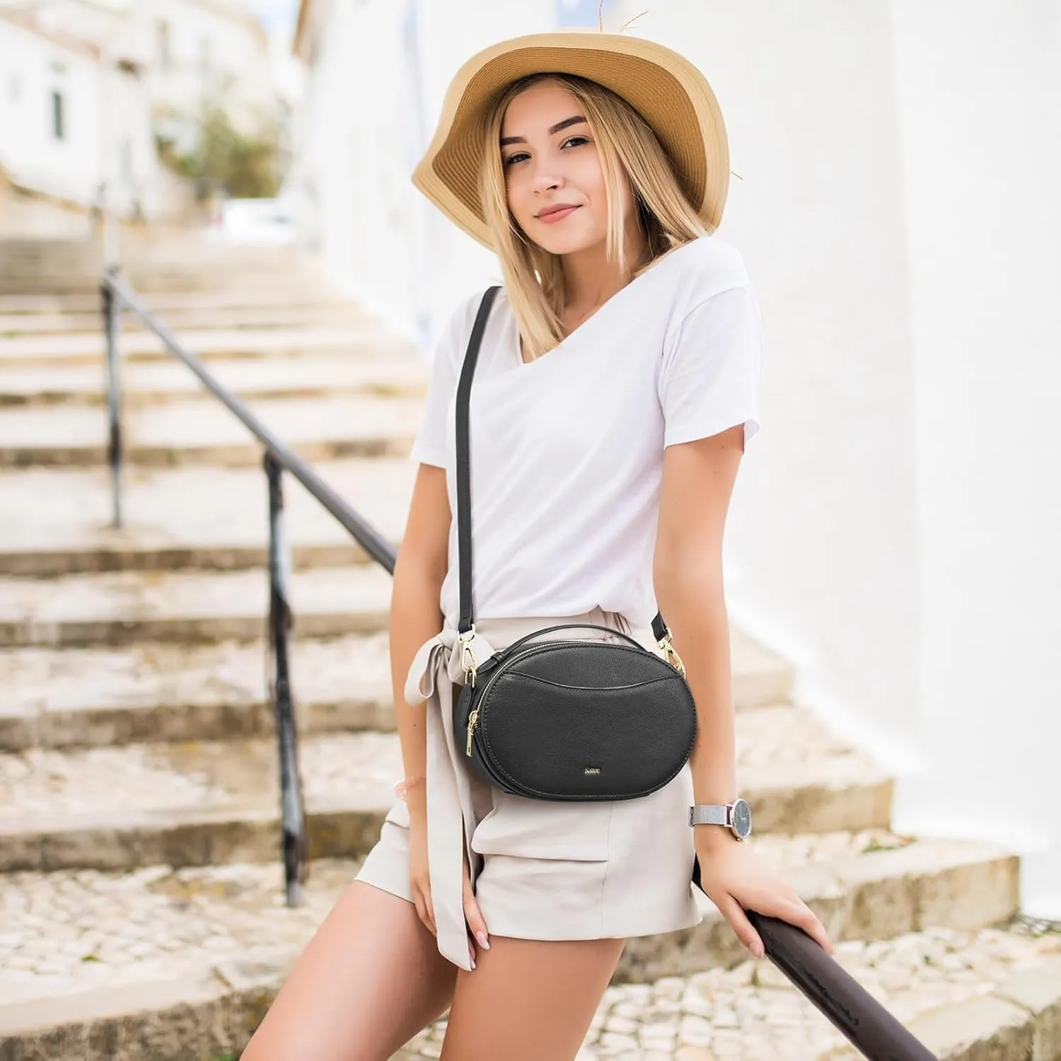 Kattee Crossbody Leather Bags for Women, Small Genuine Leather Cross Body Shoulder Bag for Woman Trendy Purse with Top Handle