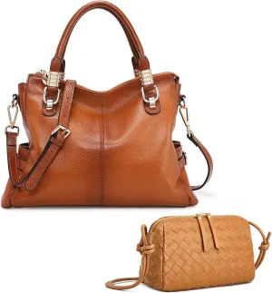 Kattee Womens Leather Handbag & Crossbody Bag Set