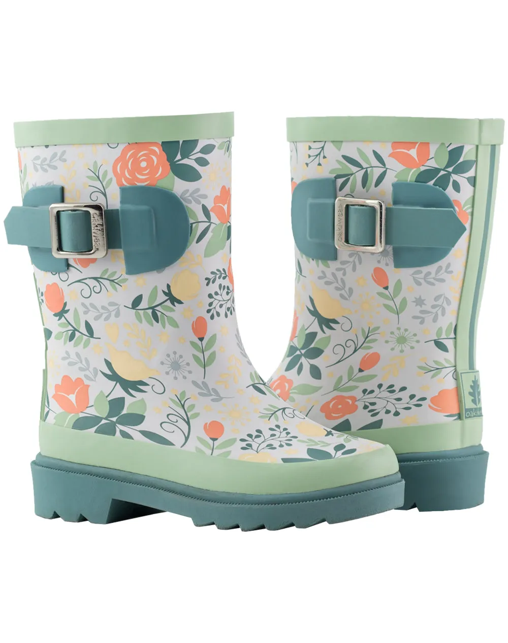KID’S BUCKLE RUBBER RAIN BOOTS CORAL ROSES