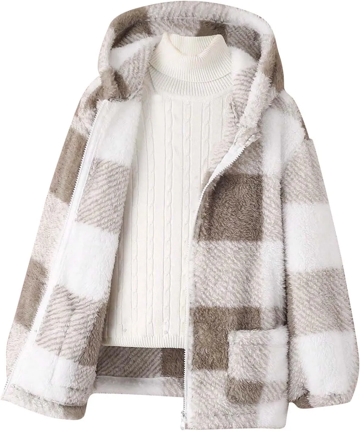 Kids Winter Warm Plush Coat Trendy Plaid Jackets Zip Up Hoodie Boy Girls' Clothing Fleece Hooded Outwear