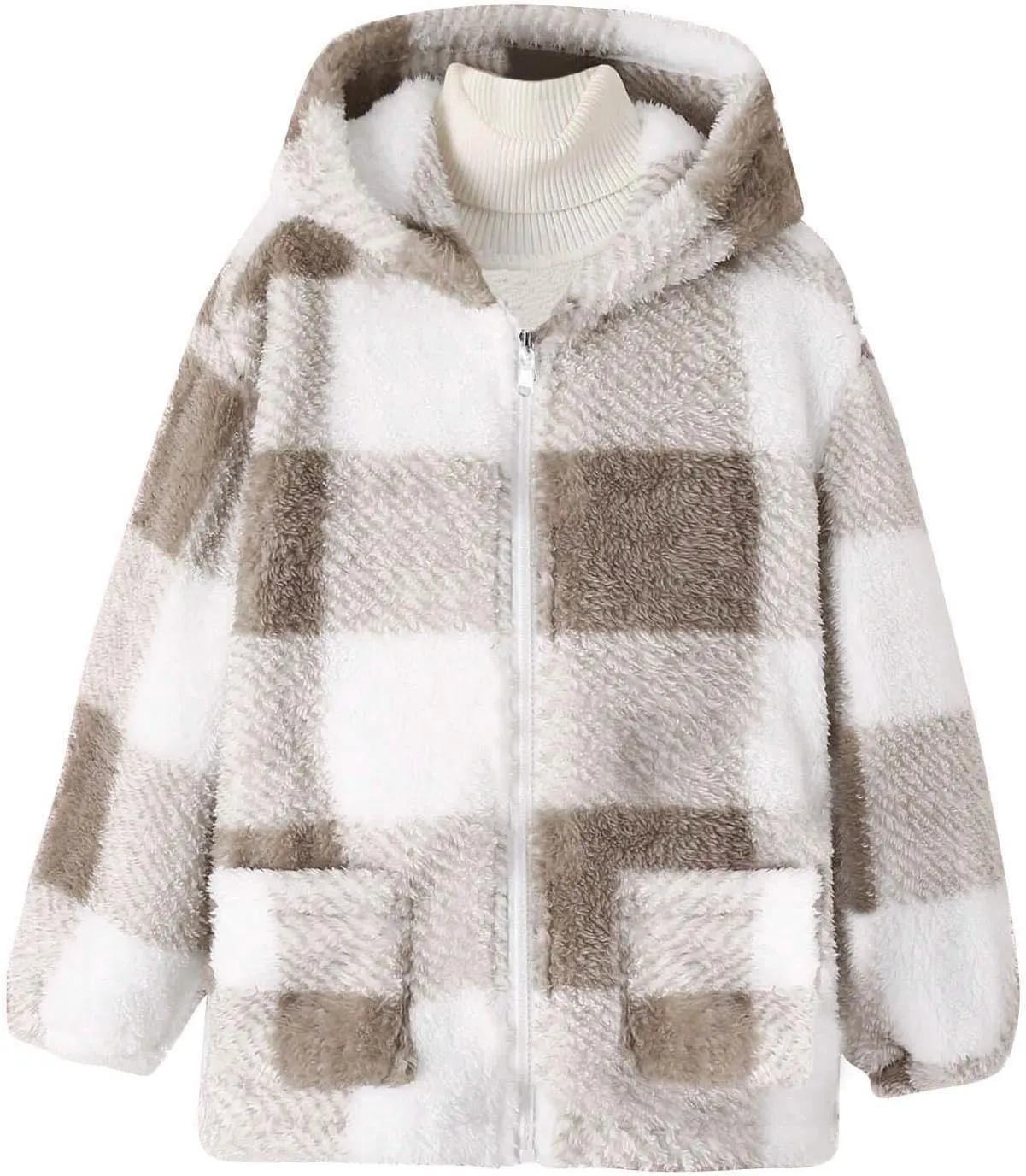 Kids Winter Warm Plush Coat Trendy Plaid Jackets Zip Up Hoodie Boy Girls' Clothing Fleece Hooded Outwear