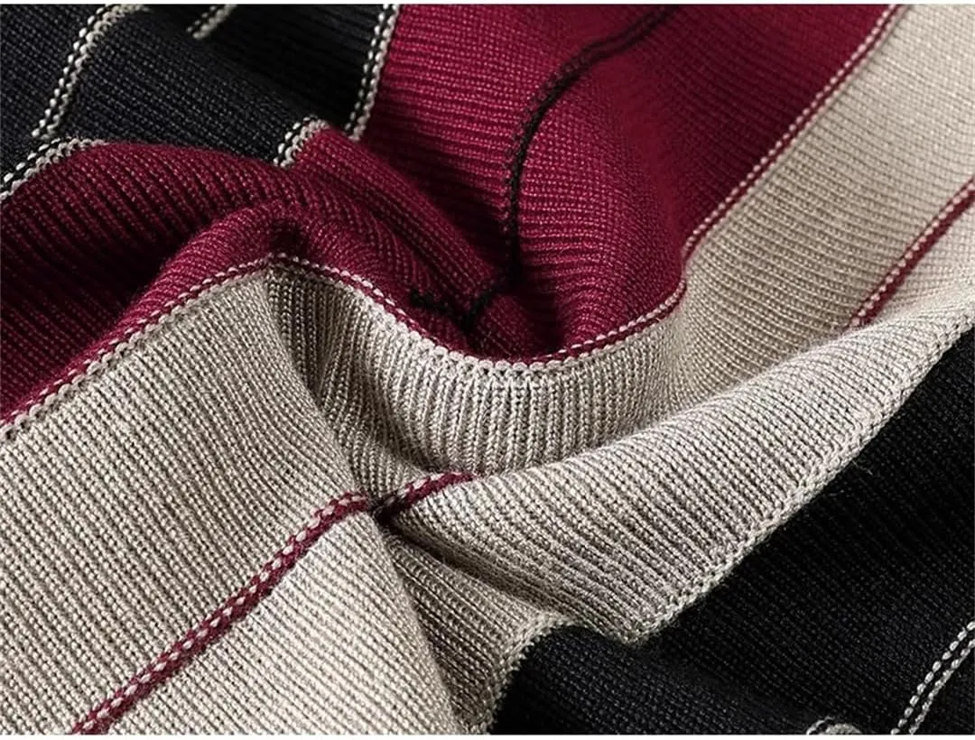 Knitted Long Skirt for Women Fall Winter Contrast Striped A Line High Waist Pleated Midi Skirt
