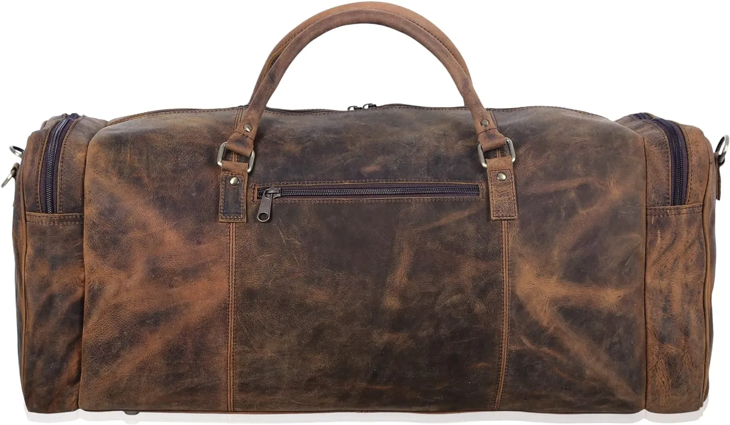 KomalC 28 inch Duffel Bag Travel Sports Overnight Weekend Leather Duffle Bag for Gym Sports Cabin Holdall bag (Distressed Brown)