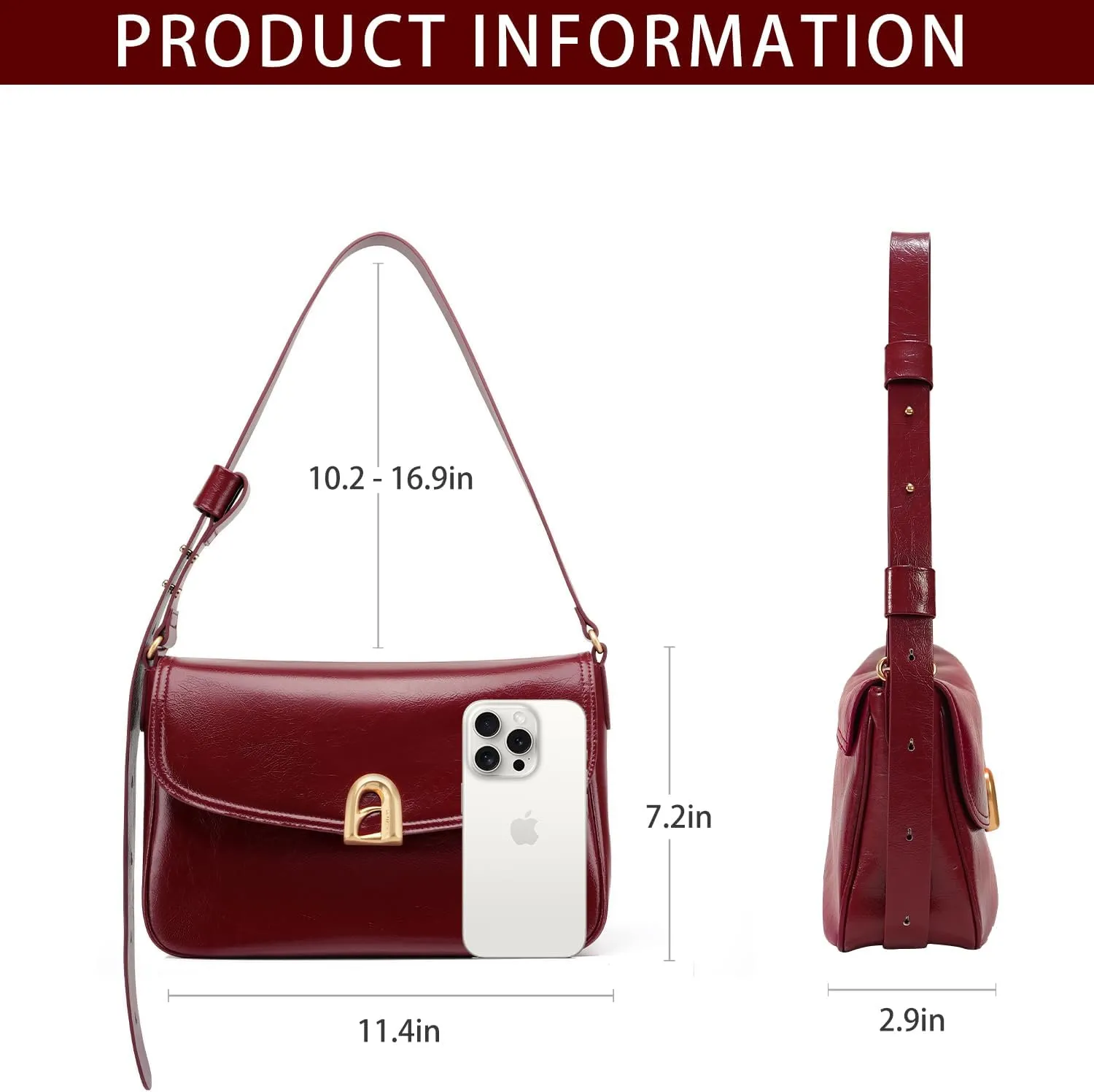 LA FESTIN Large Leather Purses For Women Trendy Crossbody Satchel Bag Adjustable Strap Purse Underarm Handbags