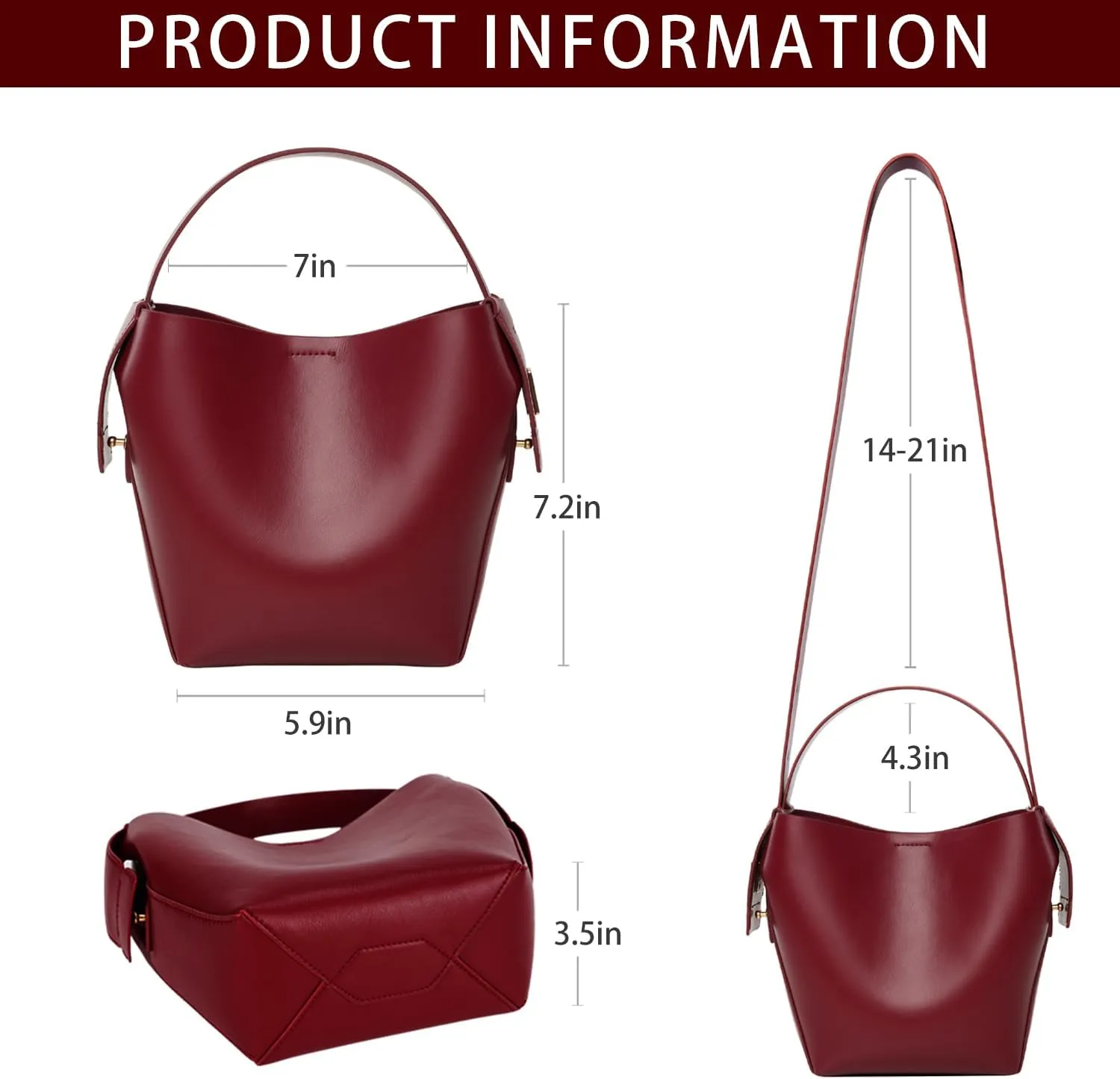 LA FESTIN Leather Bucket Bags for Women - Adjustable Long Strap Designer Crossbody Handbags, Shoulder Purse for Everyday Use
