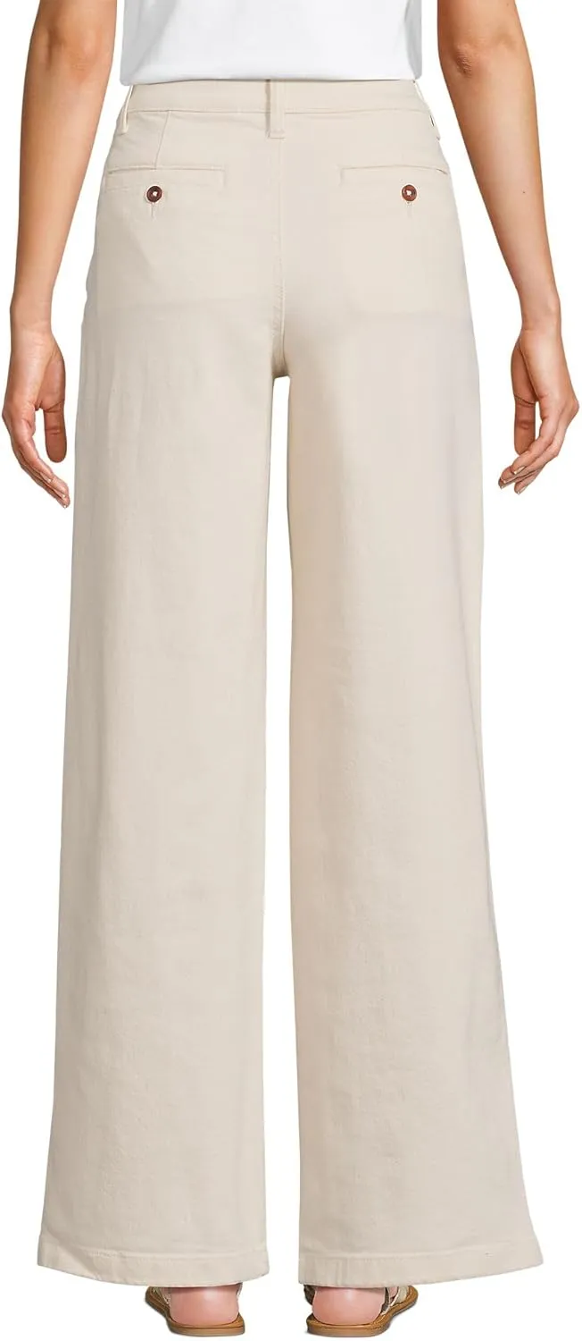 Lands' End Women's High Rise Soft Denim Pleated Wide Leg Trousers