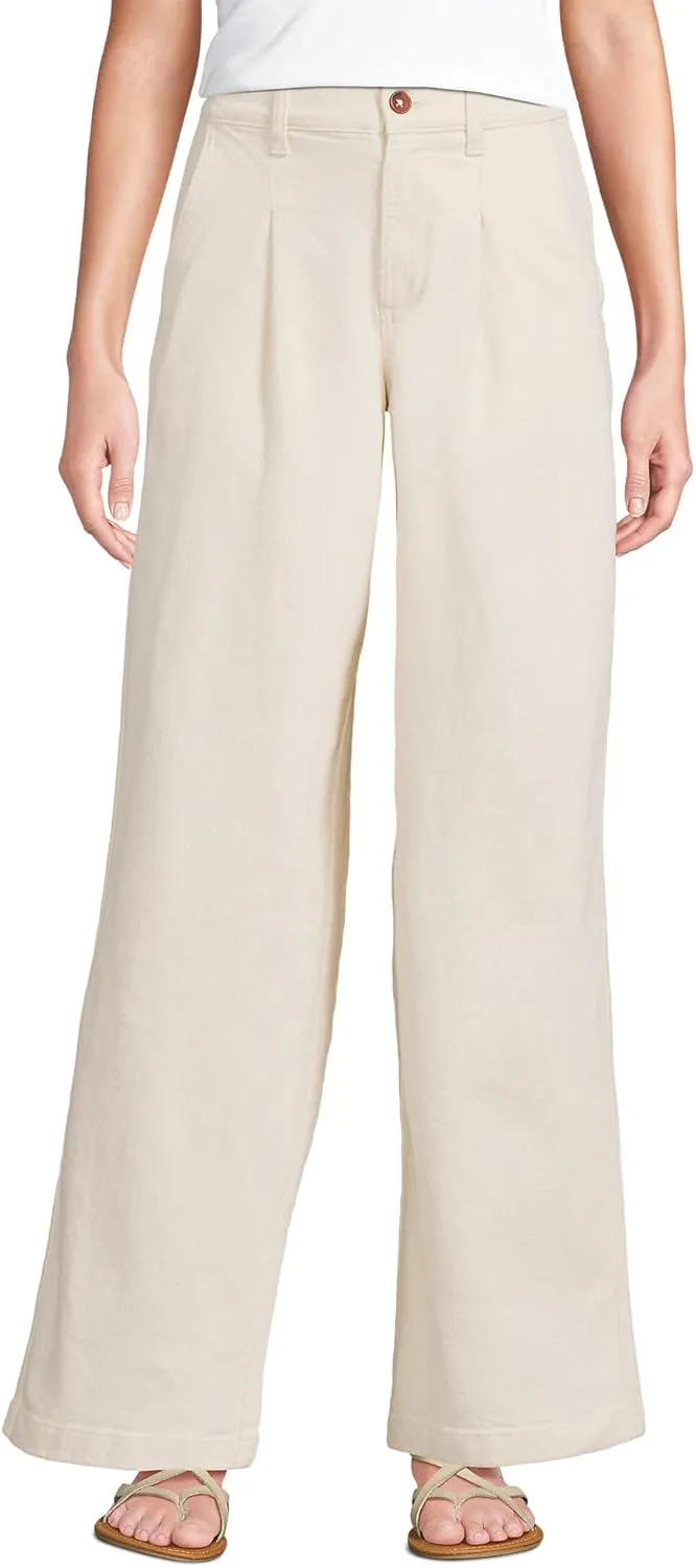 Lands' End Women's High Rise Soft Denim Pleated Wide Leg Trousers