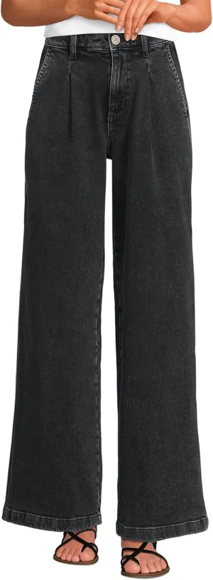 Lands' End Women's High Rise Soft Denim Pleated Wide Leg Trousers