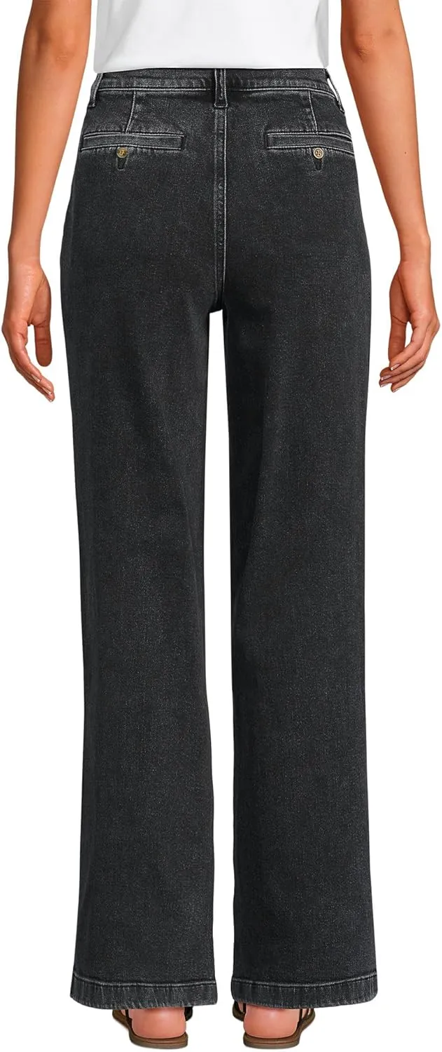 Lands' End Women's High Rise Soft Denim Pleated Wide Leg Trousers