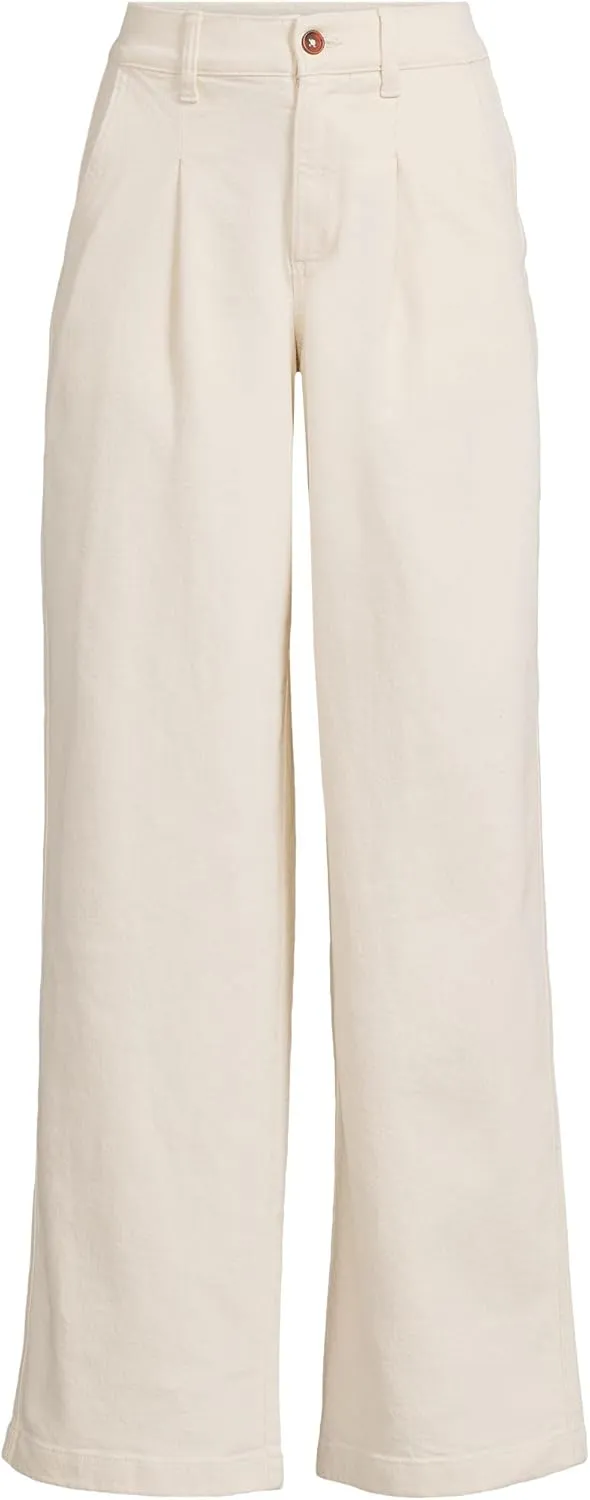 Lands' End Women's High Rise Soft Denim Pleated Wide Leg Trousers