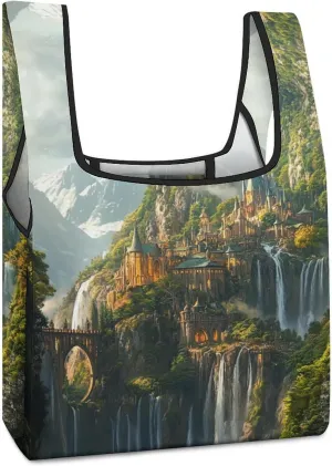 Landscape Castle Shopping Bags Reusable Grocery Bag Lightweight Tote Bags Holiday Bags with Handles