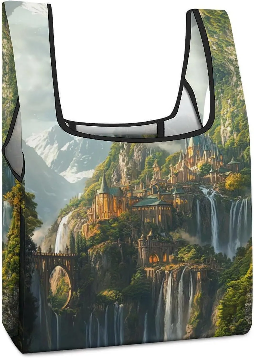 Landscape Castle Shopping Bags Reusable Grocery Bag Lightweight Tote Bags Holiday Bags with Handles