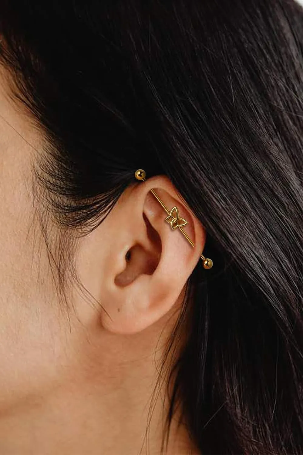 Lantine Butterfly Industrial Piercing Jewelry Golden Surgical Steel 16G/14G 38mm Industrial Barbell Earrings Bar Piercing Jewelry