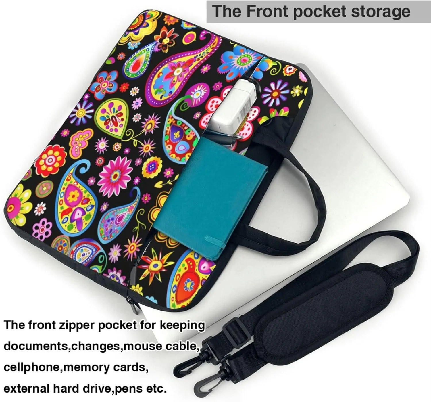 Laptop Bag Case Vibrant Colorful Paisley Flower Computer Messenger Shoulder Bag Laptop Sleeve Briefcase
