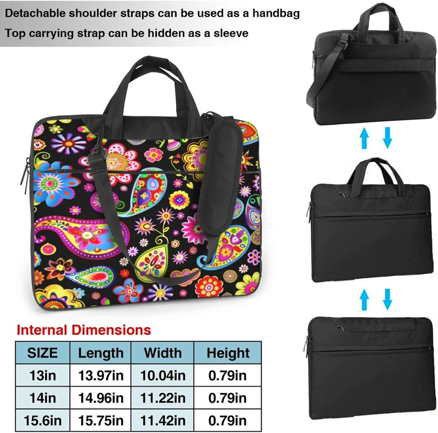 Laptop Bag Case Vibrant Colorful Paisley Flower Computer Messenger Shoulder Bag Laptop Sleeve Briefcase