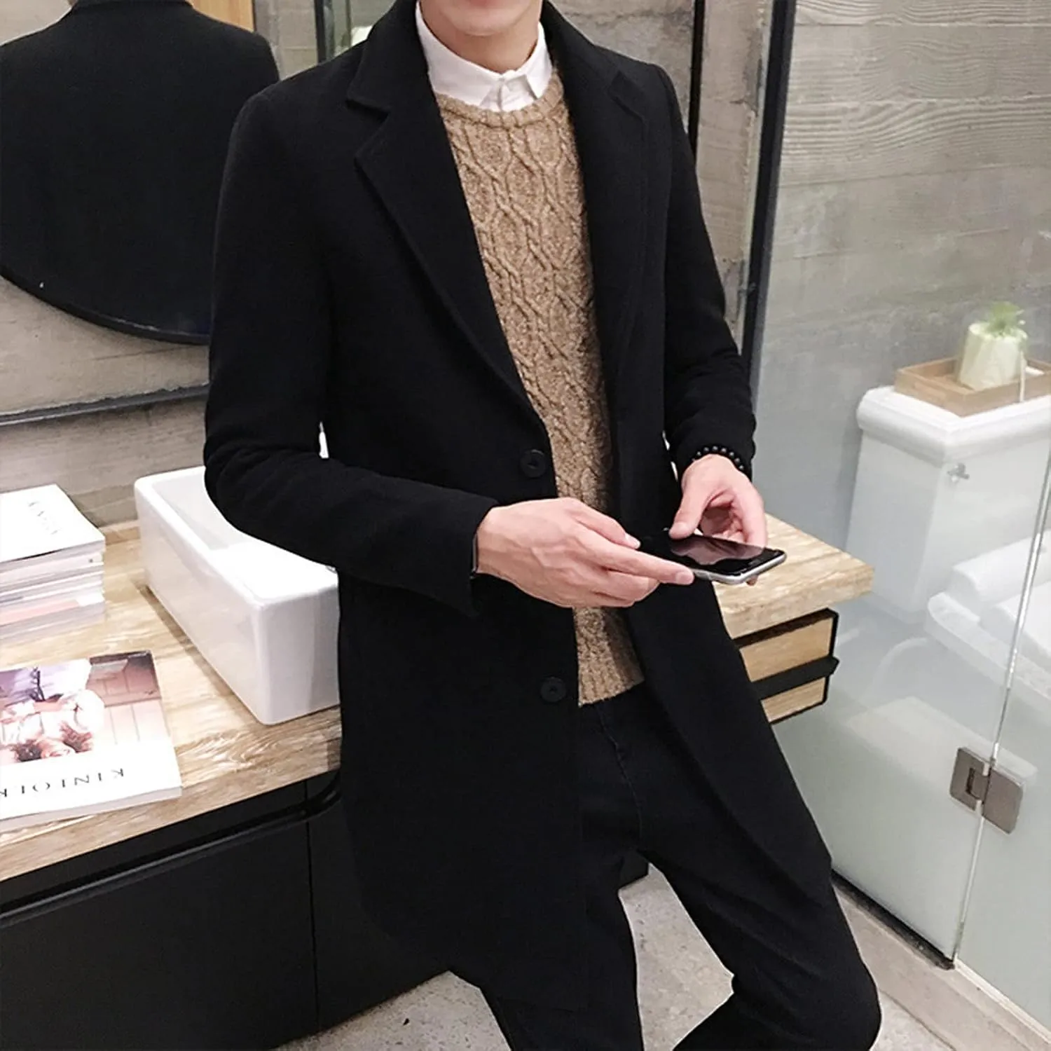 LCMTWX Men's Winter Jacket Windproof Stand Collar Knitted Splice Sweater Coat Casual Cardigan Stylish Outwear Coats for