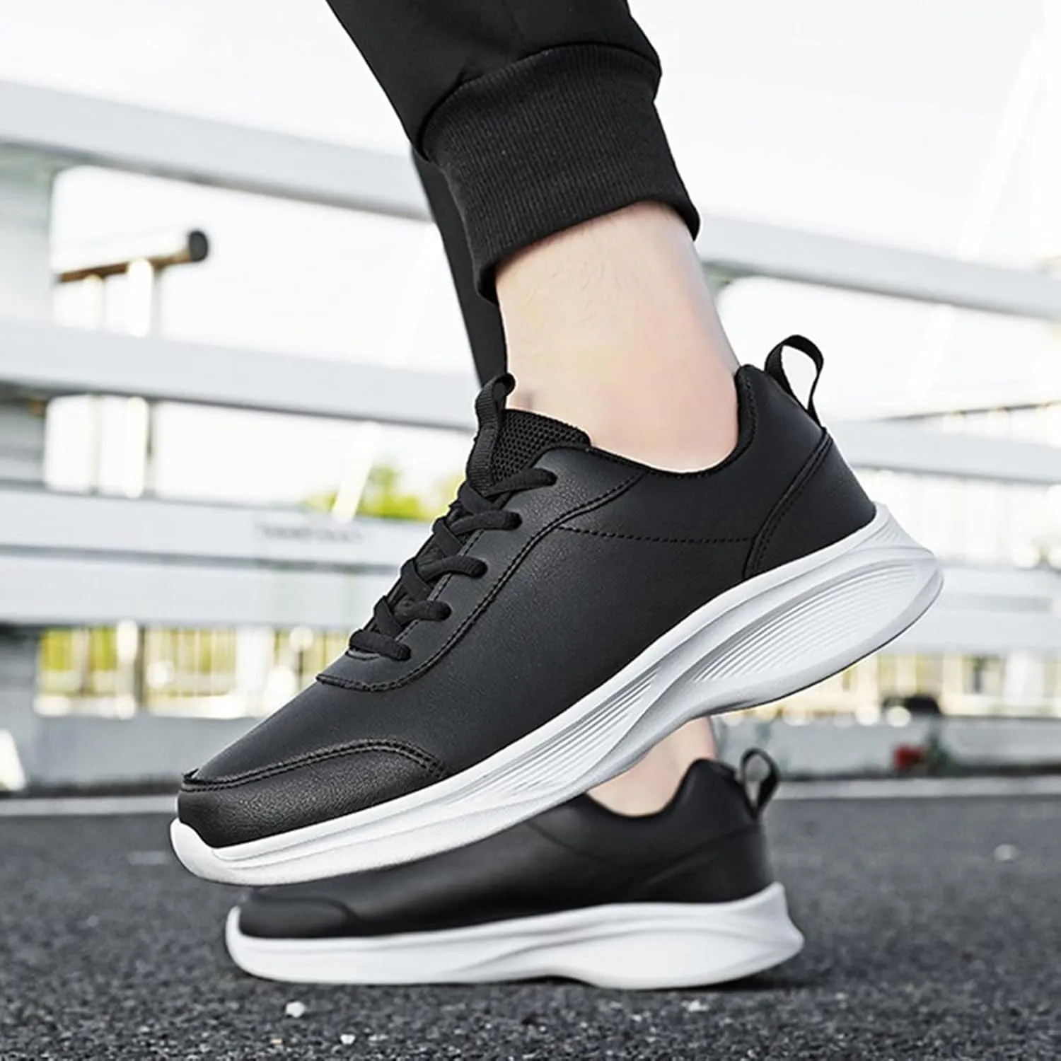 Leather Casual Dress Shoes for Men Non Slip Walking Shoes Waterproof Lace Up Running Shoes Sneakers for Women