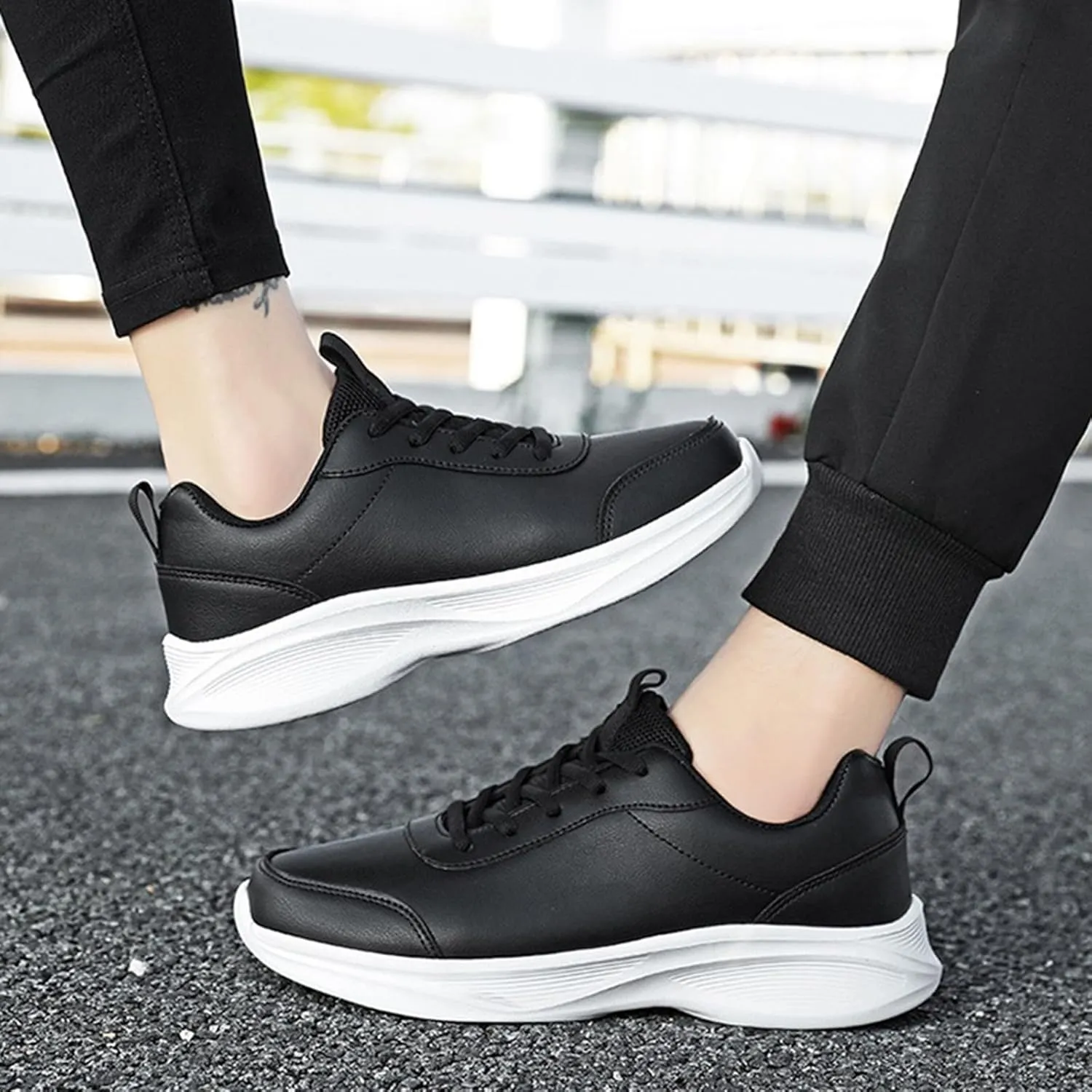 Leather Casual Dress Shoes for Men Non Slip Walking Shoes Waterproof Lace Up Running Shoes Sneakers for Women