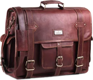 Leather Messenger Bag for Men  Vintage Laptop Bag Leather Satchel for Men - 18 inch Padded Brown Leather Computer Bag
