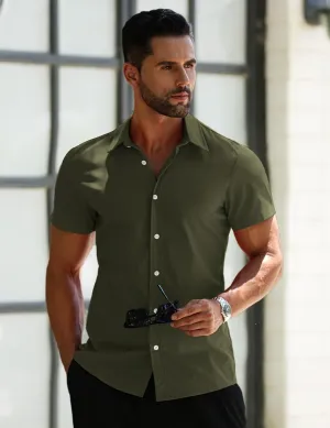 LETSEE Mens Short Sleeve Dress Shirts Slim Fit Shirts for Men Business Casual Button Up Shirts