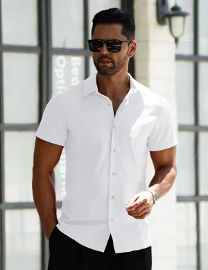 LETSEE Mens Short Sleeve Dress Shirts Slim Fit Shirts for Men Business Casual Button Up Shirts