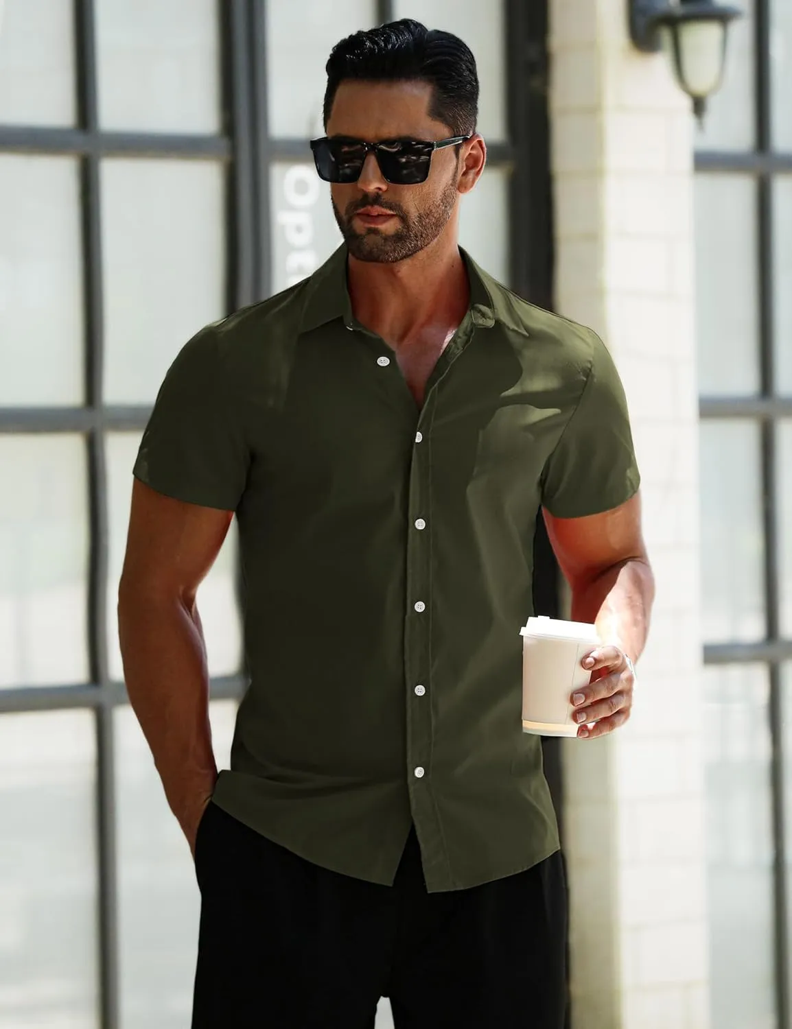 LETSEE Mens Short Sleeve Dress Shirts Slim Fit Shirts for Men Business Casual Button Up Shirts