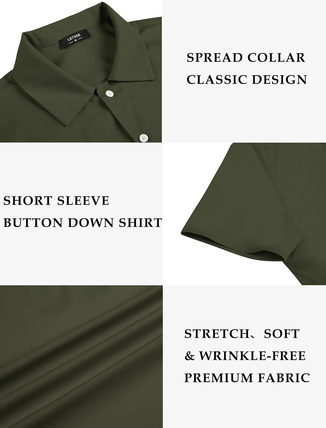 LETSEE Mens Short Sleeve Dress Shirts Slim Fit Shirts for Men Business Casual Button Up Shirts