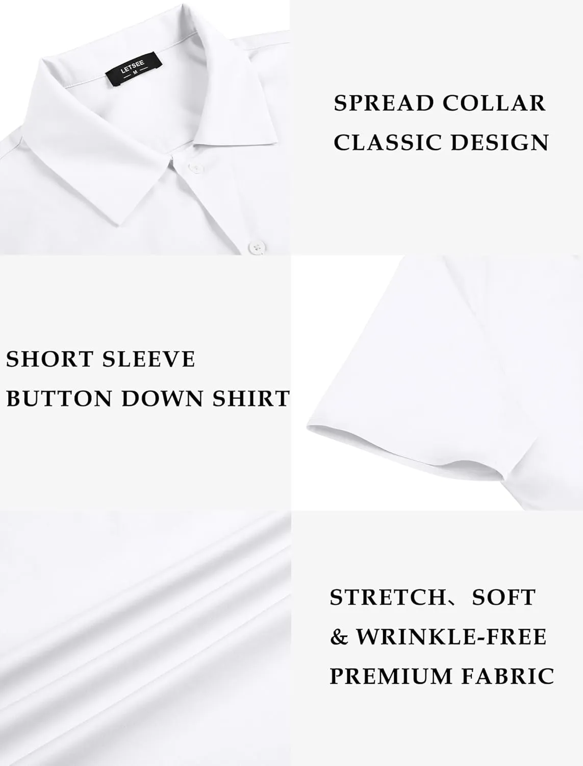 LETSEE Mens Short Sleeve Dress Shirts Slim Fit Shirts for Men Business Casual Button Up Shirts
