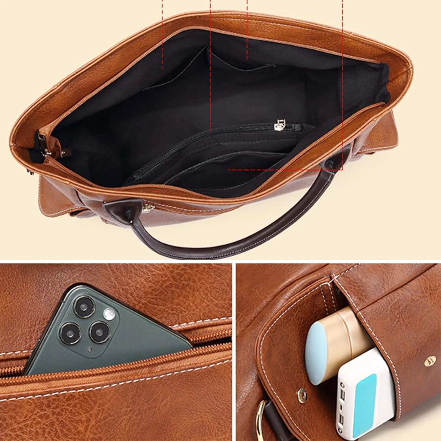 Lightweight 3 Compartment Faux Leather Medium Hobo Bag Blue