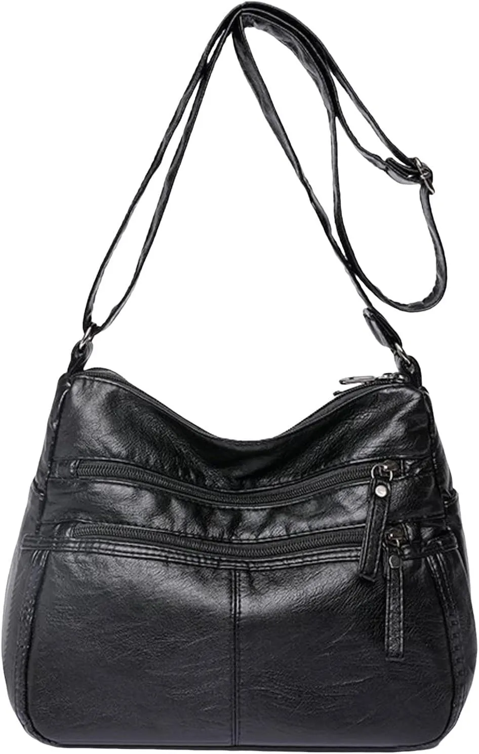 Lightweight 3 Compartment Faux Leather Medium Hobo Bag Hobo, Silver