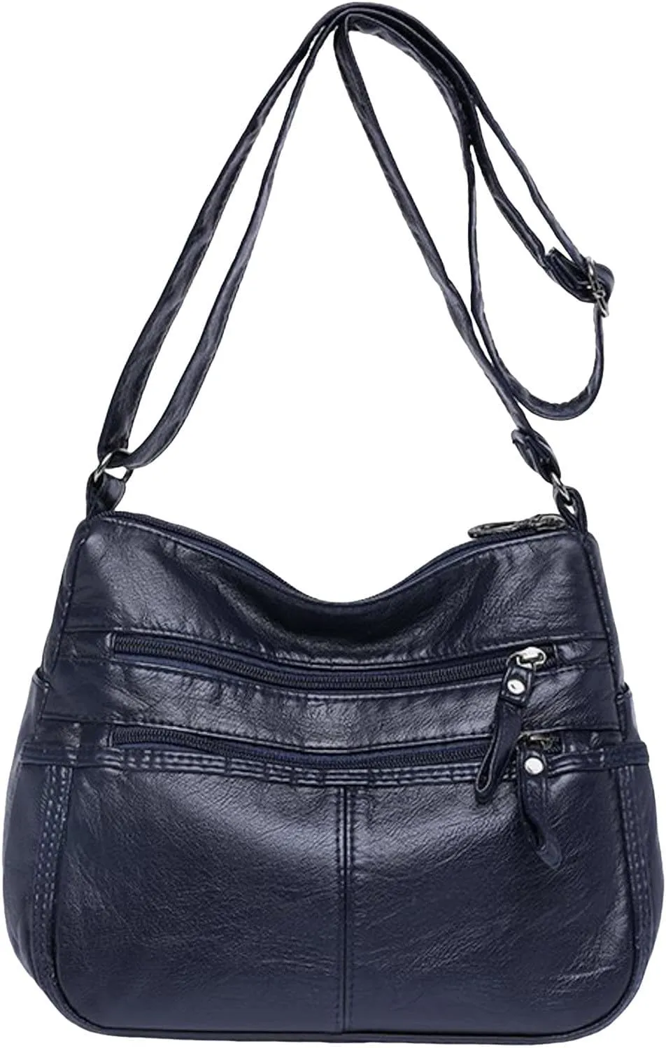Lightweight 3 Compartment Faux Leather Medium Hobo Bag Hobo, Silver