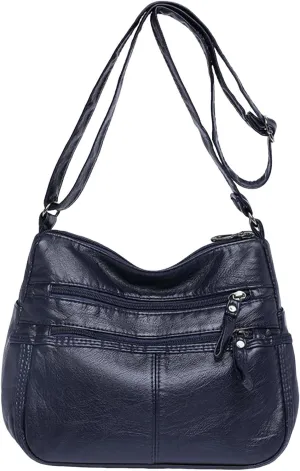 Lightweight 3 Compartment Faux Leather Medium Hobo Bag Hobo, Silver