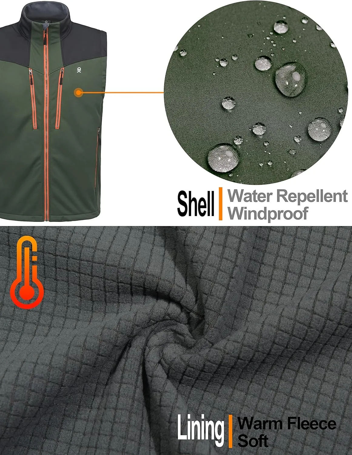 Little Donkey Andy Men's Lightweight Fleece Lined Outdoor Vests Windproof Sleeveless Jackets for Hiking Travel Golf