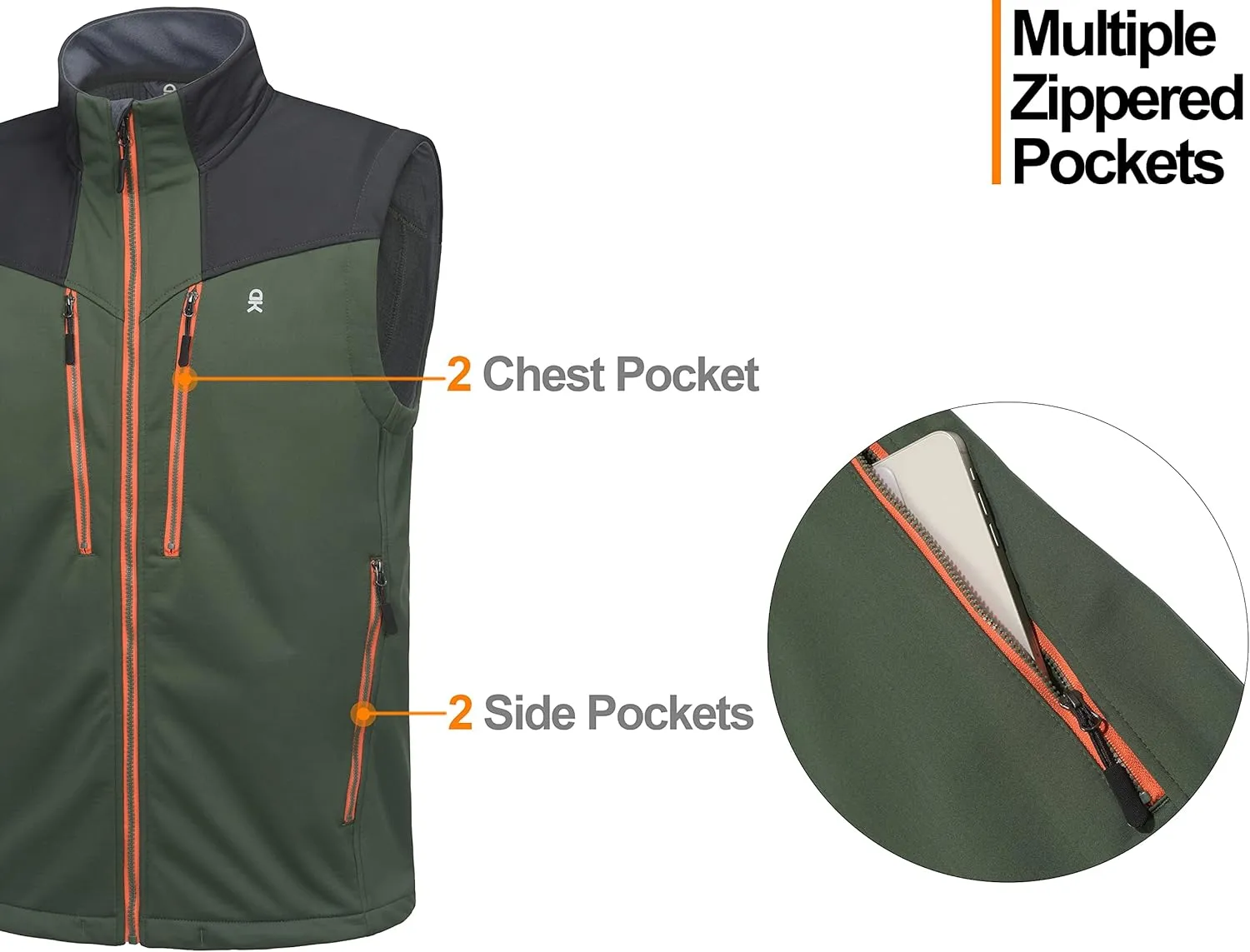 Little Donkey Andy Men's Lightweight Fleece Lined Outdoor Vests Windproof Sleeveless Jackets for Hiking Travel Golf
